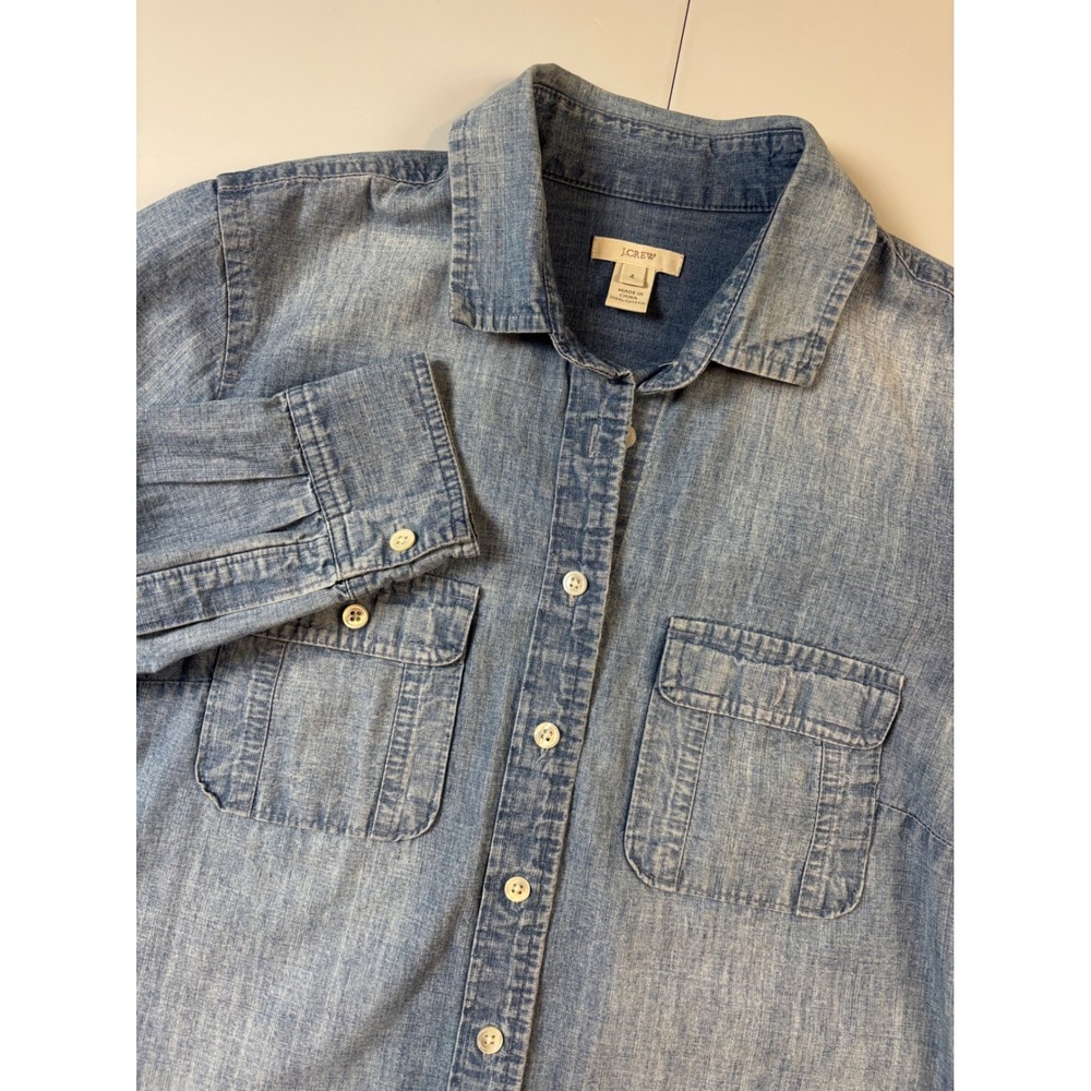 J.Crew Chambray Button Down Shirt Women 4 Blue Long Sleeve Cotton Denim